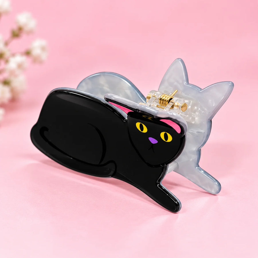 Cute Black Cat Hair Claw Clip – Medium small