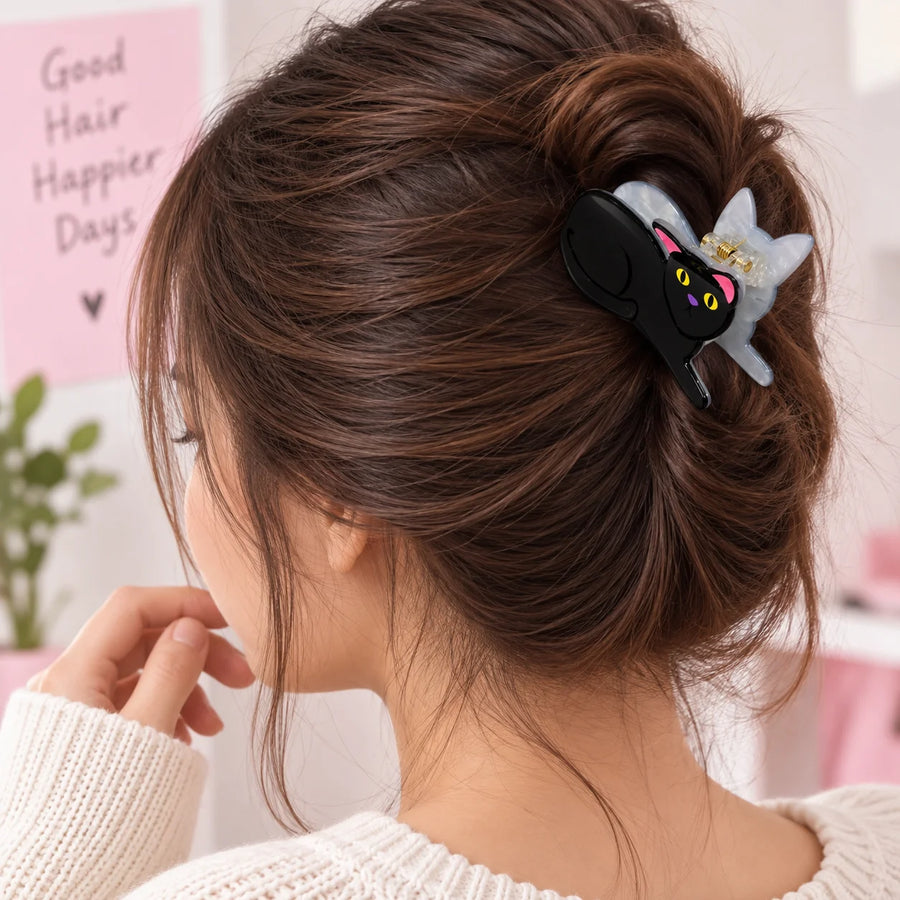Cute Black Cat Hair Claw Clip – Medium small