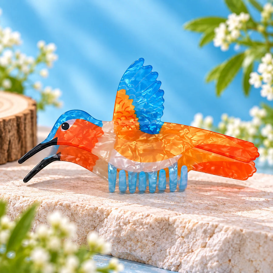 Colorful Hummingbird Hair Claw Clip – Large Size