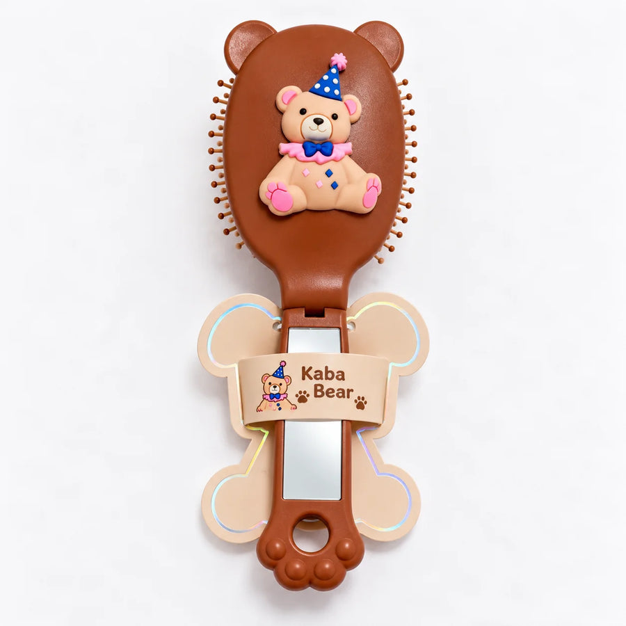 Cute Bear Folding Hair Brush with Mirror – Portable Travel Comb