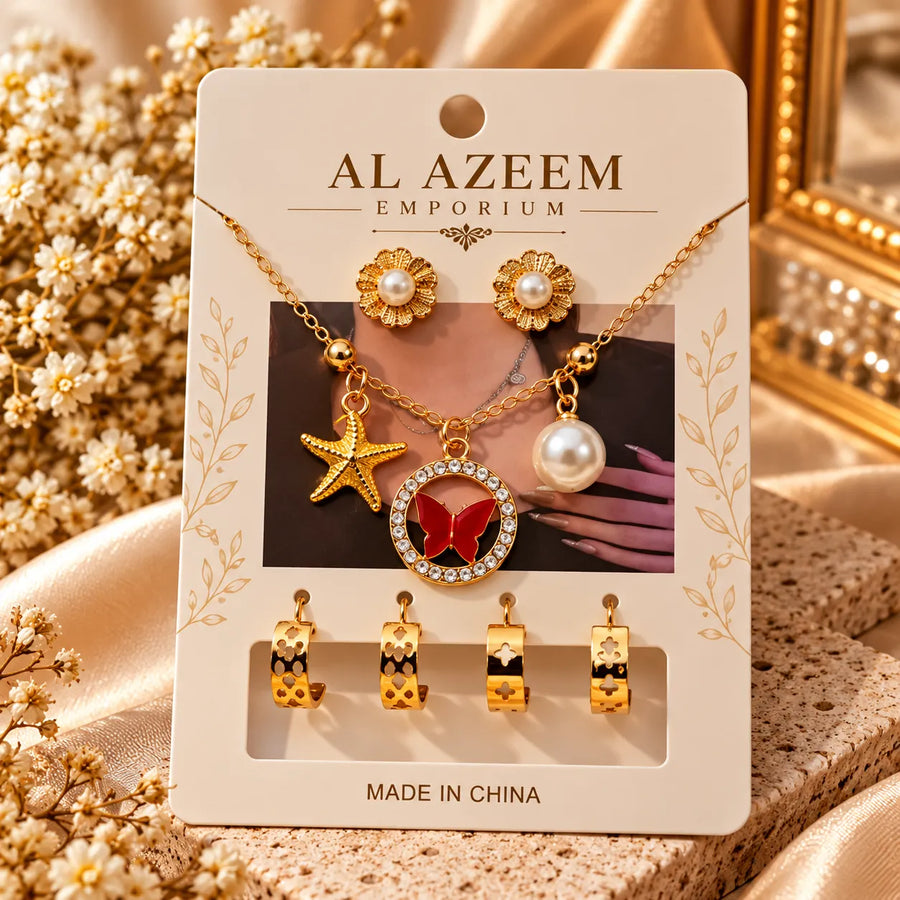 Butterfly Charm Necklace & Earrings Set for Girls – Gold Tone Jewelry Set