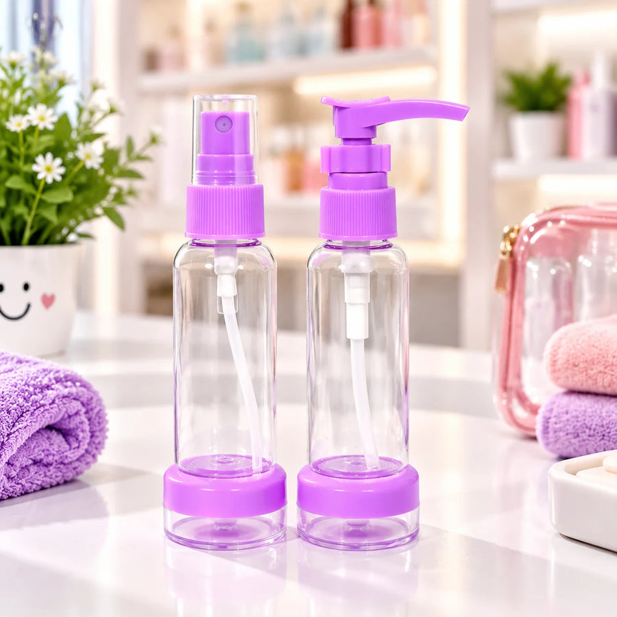 2-in-1 Travel Spray & Pump Bottle Set – Refillable Cosmetic Bottles