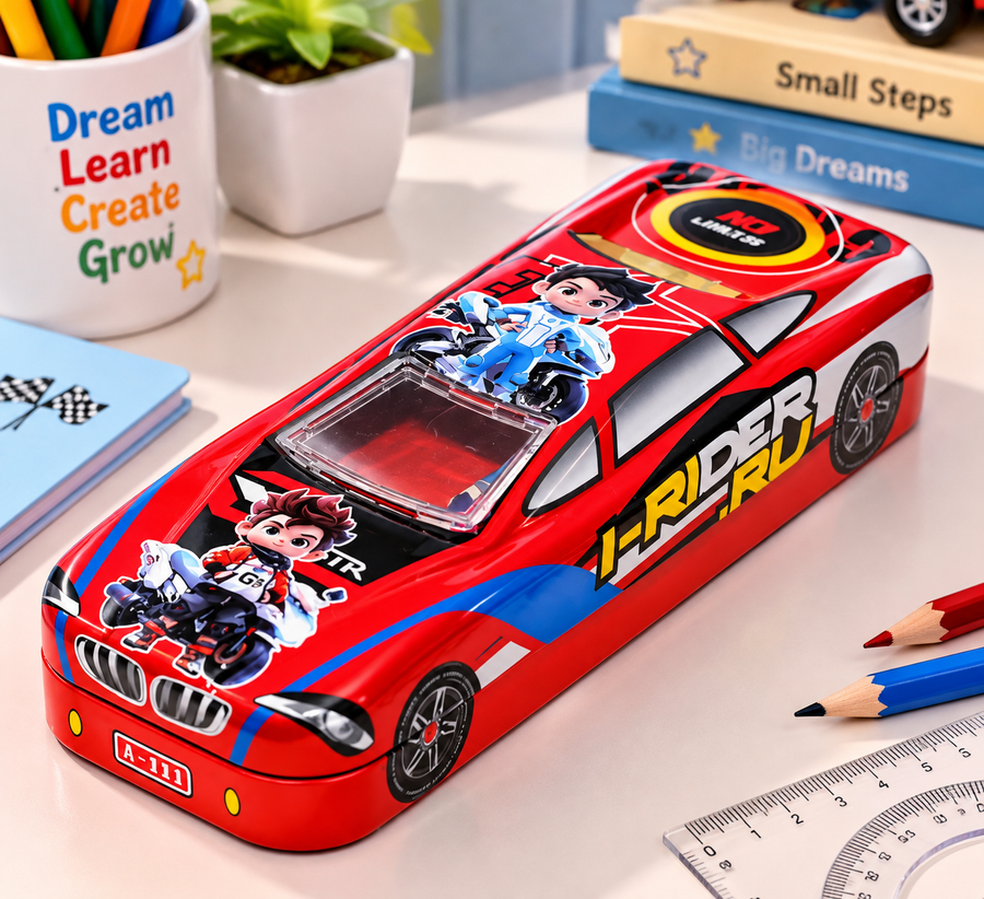 Car-Shaped Metal Pencil Box for Kids – Stylish Stationery