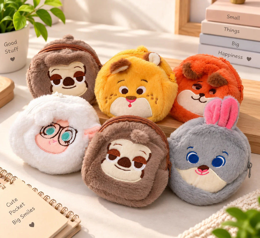 Cute Animal Plush Coin Purse – Soft Mini Zipper Pouch