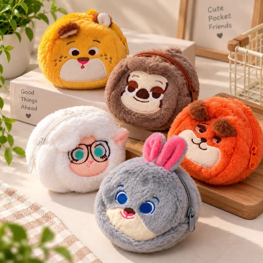 Cute Animal Plush Coin Purse – Soft Mini Zipper Pouch
