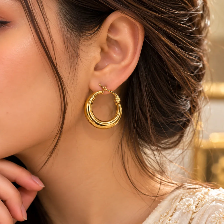 Classic Gold-Tone Chunky Hoop Earrings for Women Gold Earrings for Women