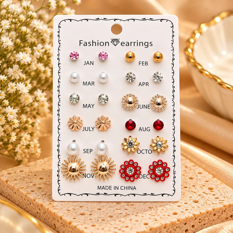 12 Pairs Fashion Stud Earrings Set for Women