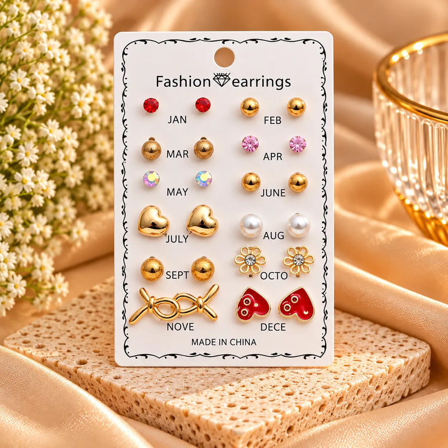12 Pairs Fashion Stud Earrings Set for Women