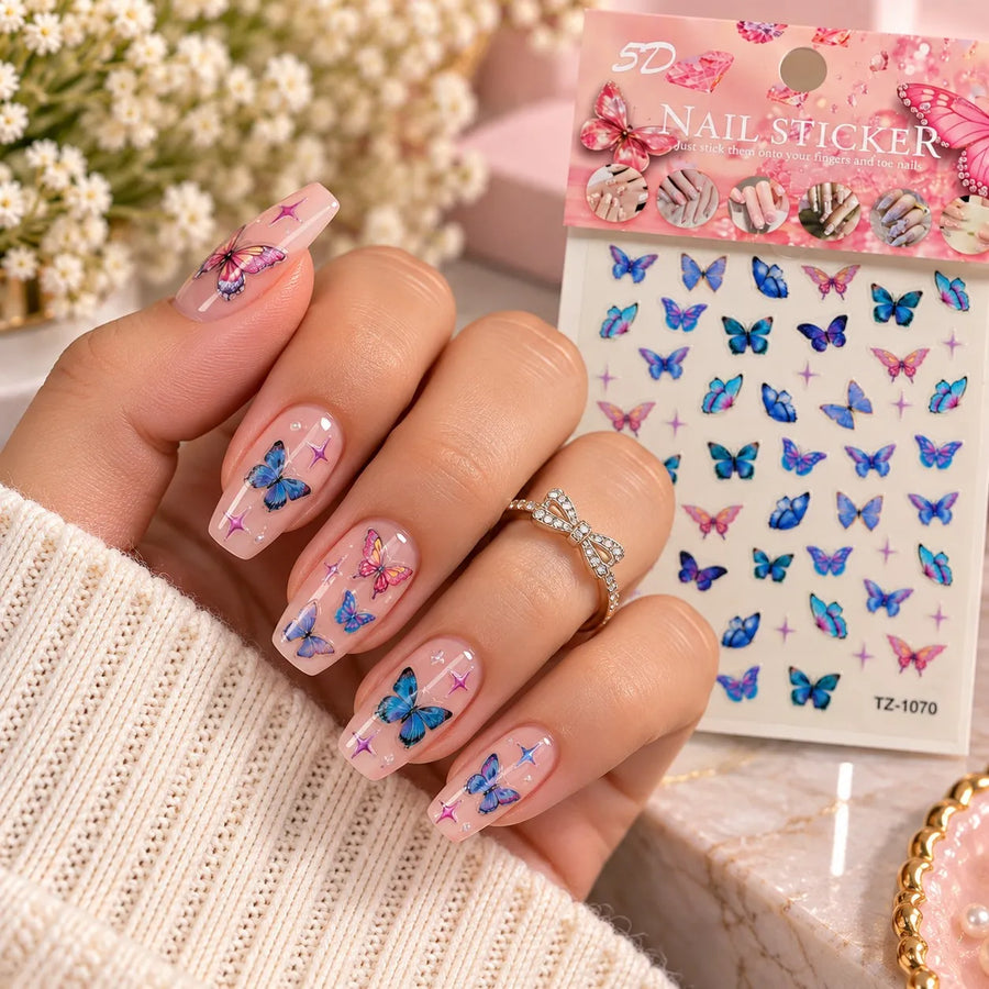 5D Colorful Butterfly Nail Art Stickers for Women & Girls Colorful Nail Stickers,